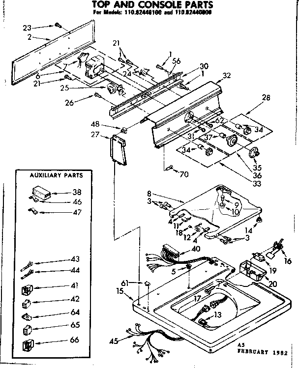 Kenmore 11082440800 top and console parts diagram