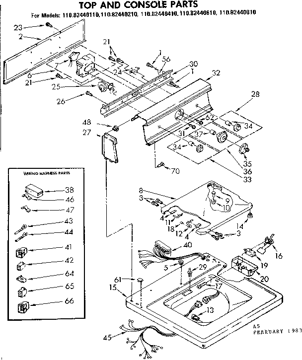 Kenmore 11082440210 top and console parts diagram