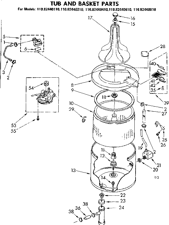 Kenmore 11082440210 tub and basket parts diagram