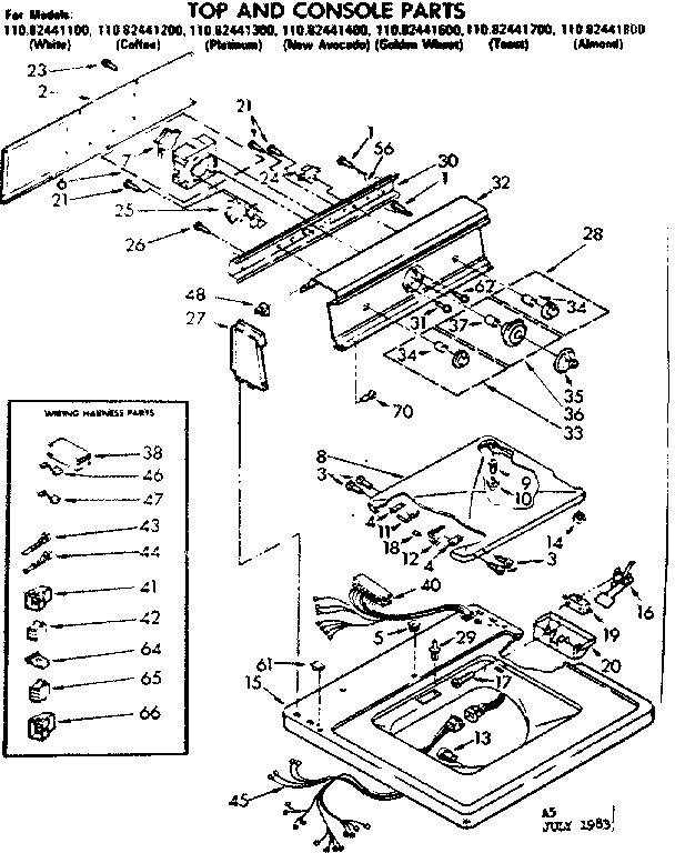 Kenmore 11082441700 top and console parts diagram