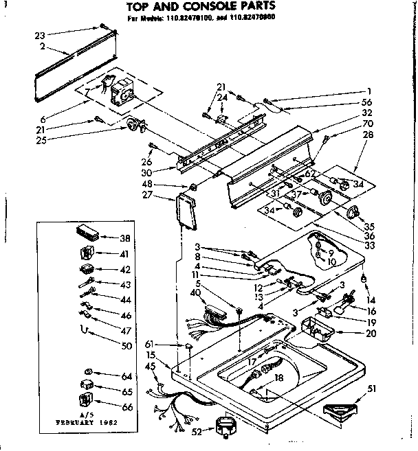 Kenmore 11082470600 top and console parts diagram