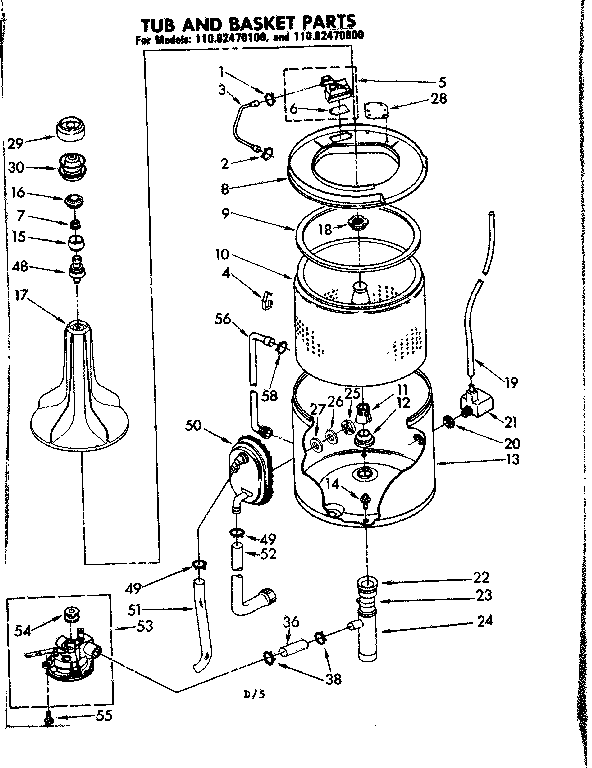 Kenmore 11082470600 tub and basket parts diagram