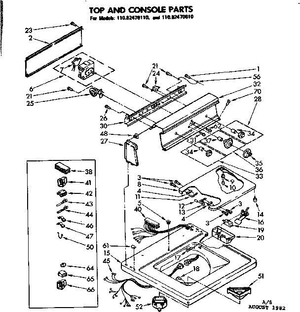 Kenmore 11082470810 top and console parts diagram
