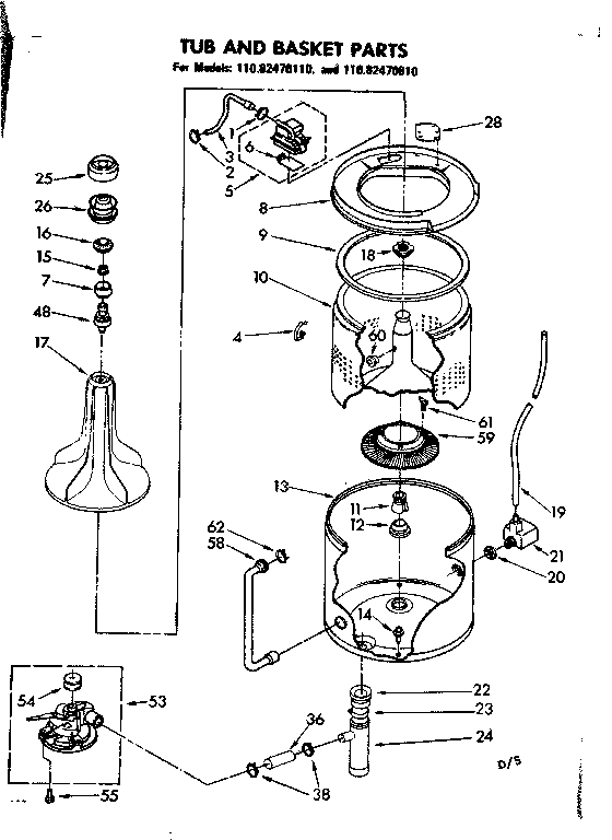 Kenmore 11082470810 tub and basket parts diagram