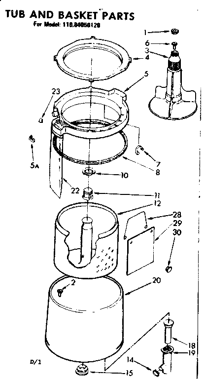 Kenmore 11084050120 tub and basket parts diagram