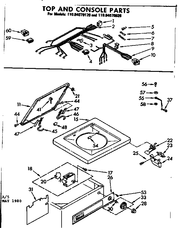 Kenmore 11084070120 top and console parts diagram