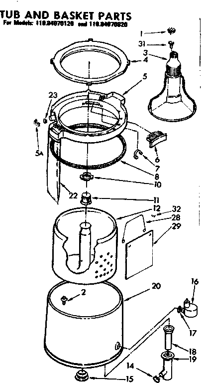 Kenmore 11084070120 tub and basket parts diagram