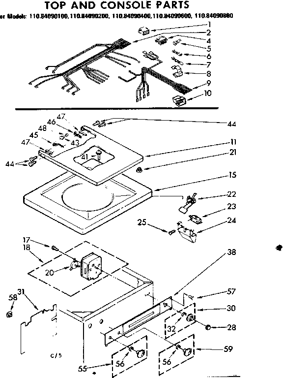 Kenmore 11084090800 top and console parts diagram