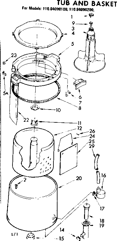 Kenmore 11084090800 tub and basket parts diagram
