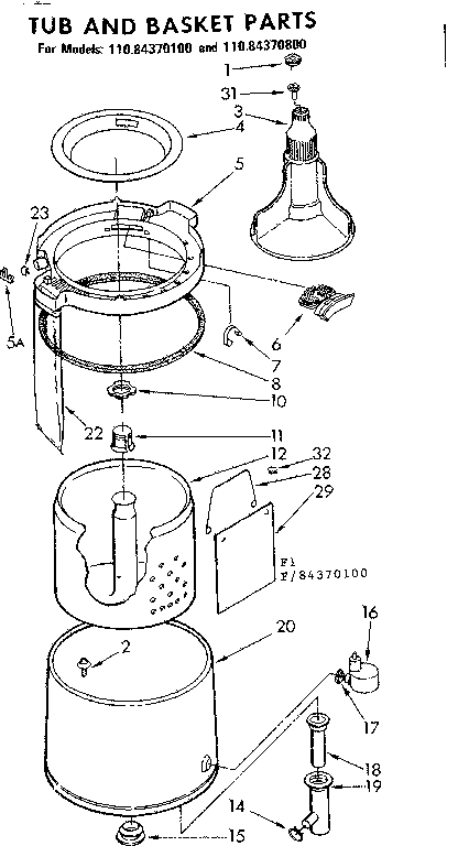 Kenmore 11084370800 tub and basket parts diagram