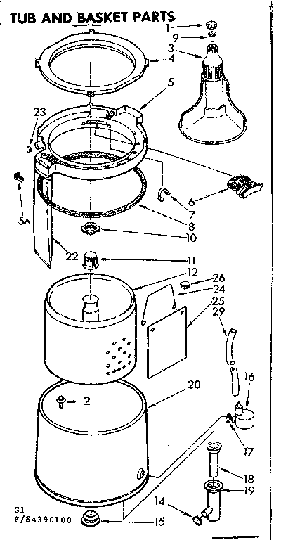 Kenmore 11084390800 tub and basket parts diagram