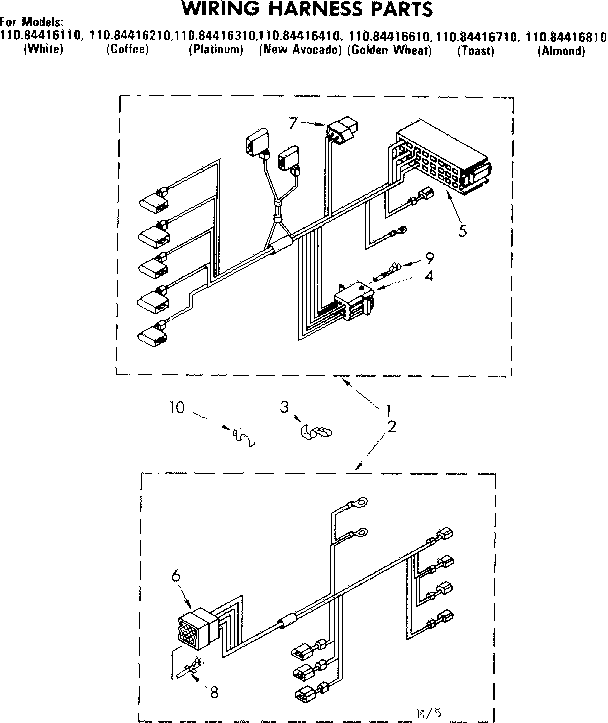 Kenmore 11084416610 wiring harness parts diagram