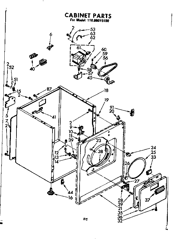 Kenmore 11086015100 cabinet parts diagram