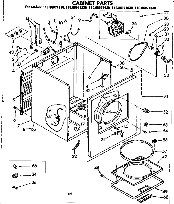Kenmore 11086071430 cabinet parts diagram