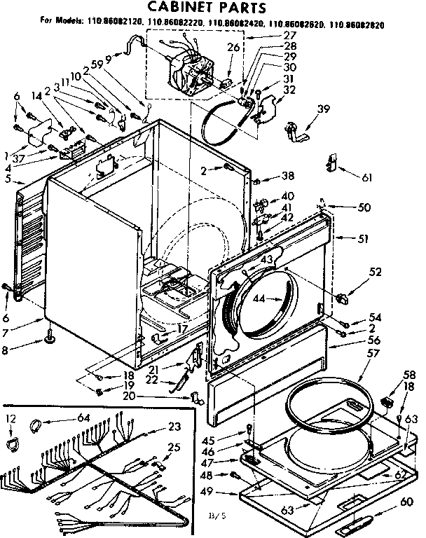 Kenmore 11086082620 cabinet parts diagram
