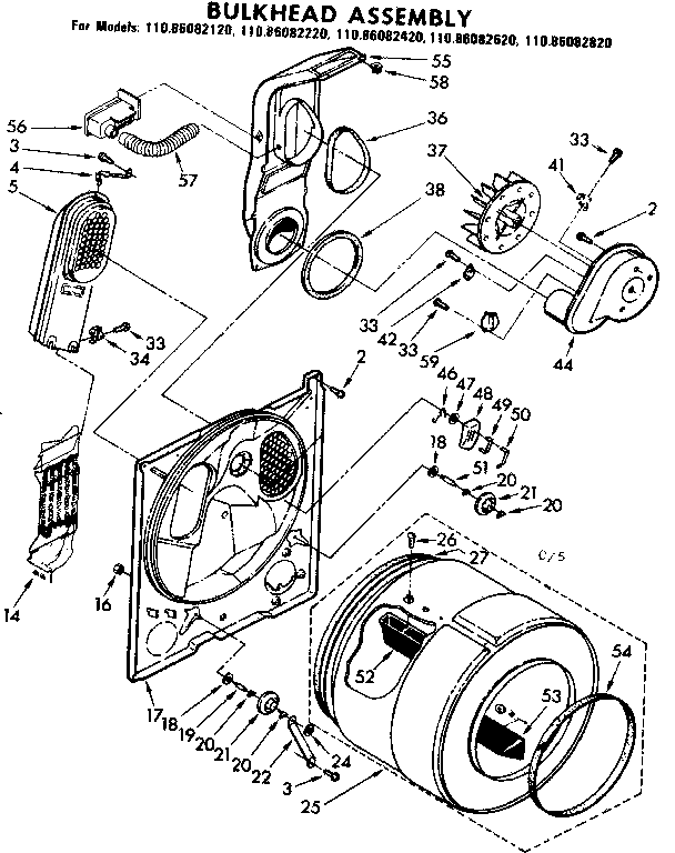 Kenmore 11086082620 bulkhead assembly diagram