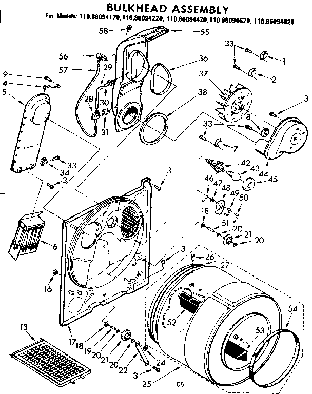 Kenmore 11086094220 bulkhead assembly diagram