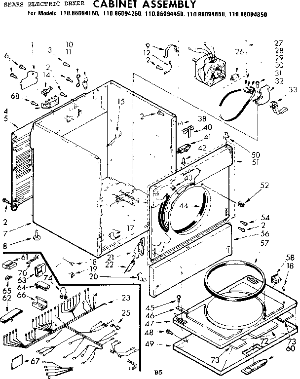 Kenmore 11086094650 cabinet parts diagram