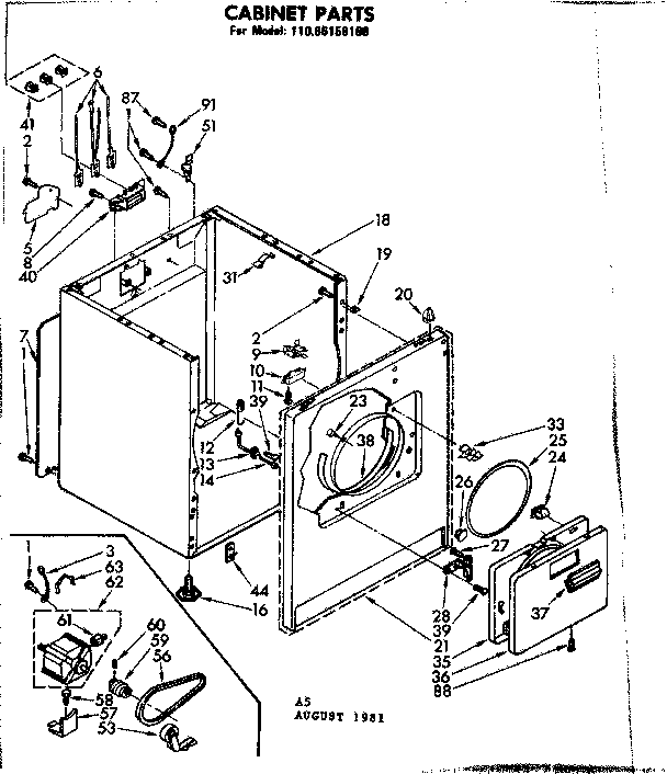 Kenmore 11086156100 cabinet parts diagram