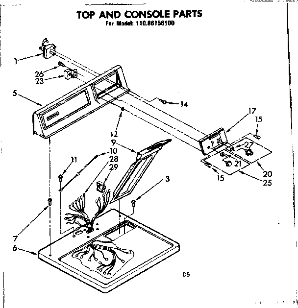 Kenmore 11086156100 top and console parts diagram