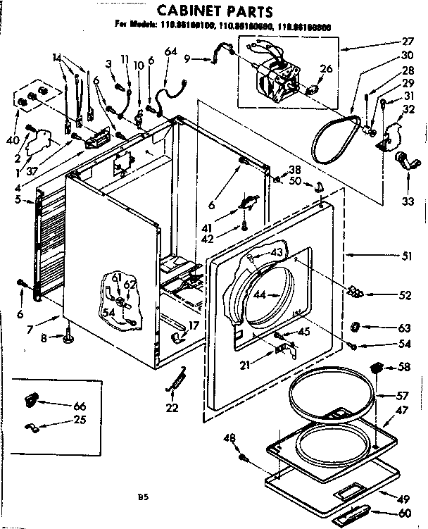 Kenmore 11086160600 cabinet parts diagram
