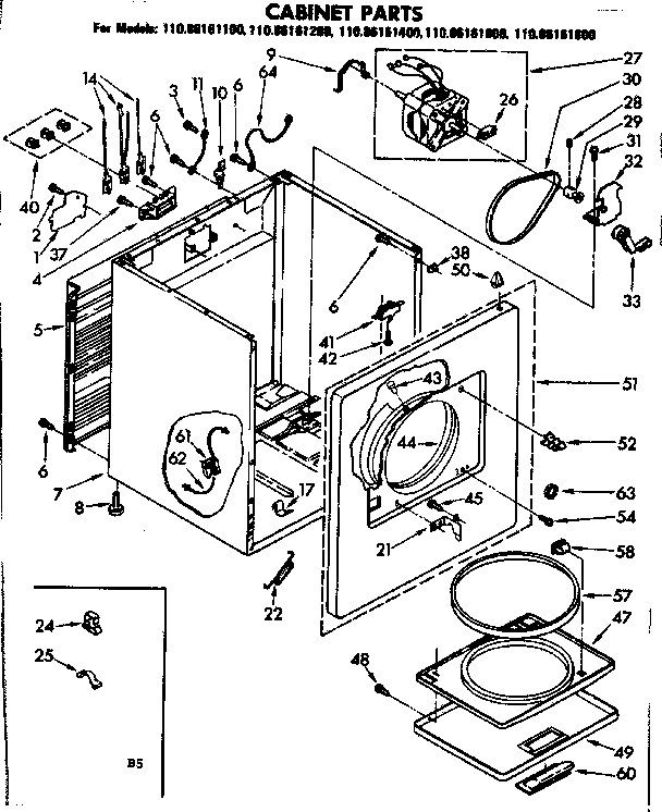 Kenmore 11086161200 cabinet parts diagram