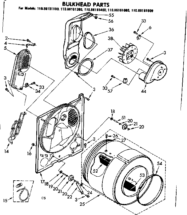 Kenmore 11086161200 bulkhead parts diagram
