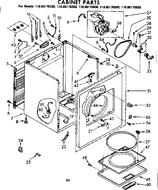 Kenmore 11086170400 cabinet parts diagram