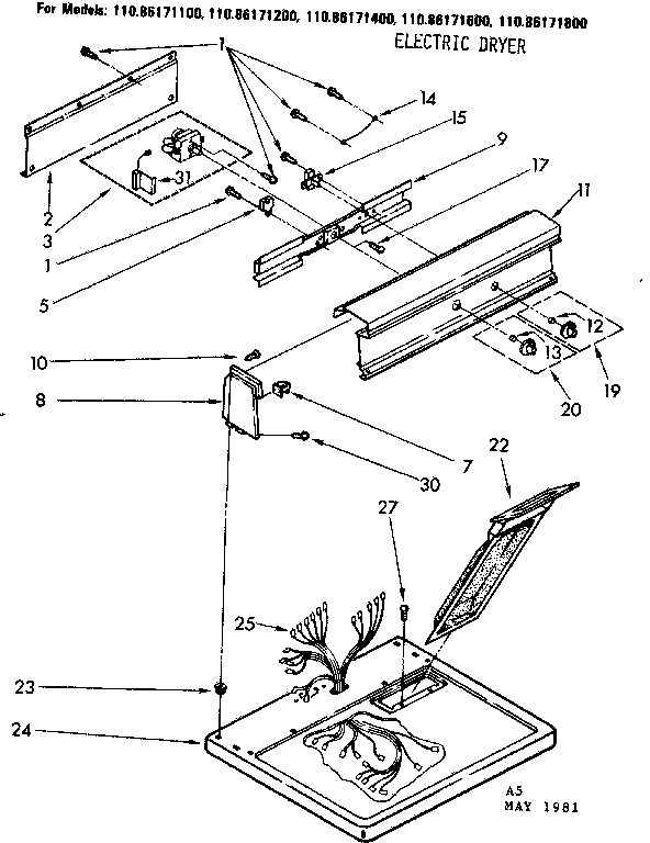 Kenmore 11086171400 top and console parts diagram