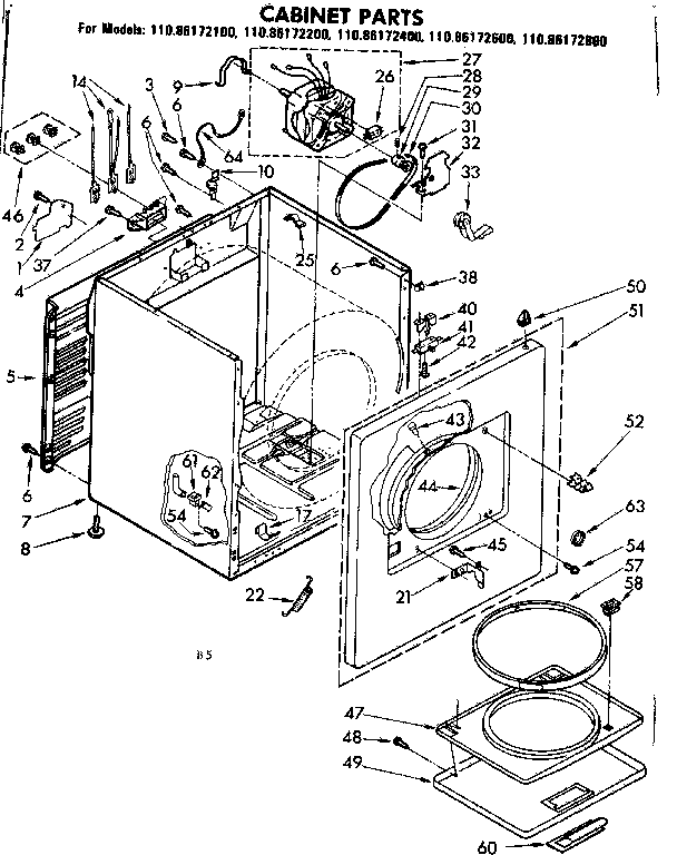 Kenmore 11086172200 cabinet parts diagram