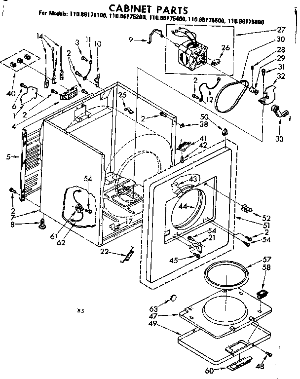 Kenmore 11086175600 cabinet parts diagram