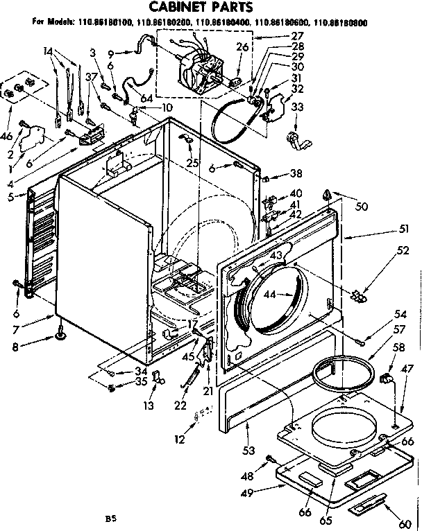 Kenmore 11086180100 cabinet parts diagram