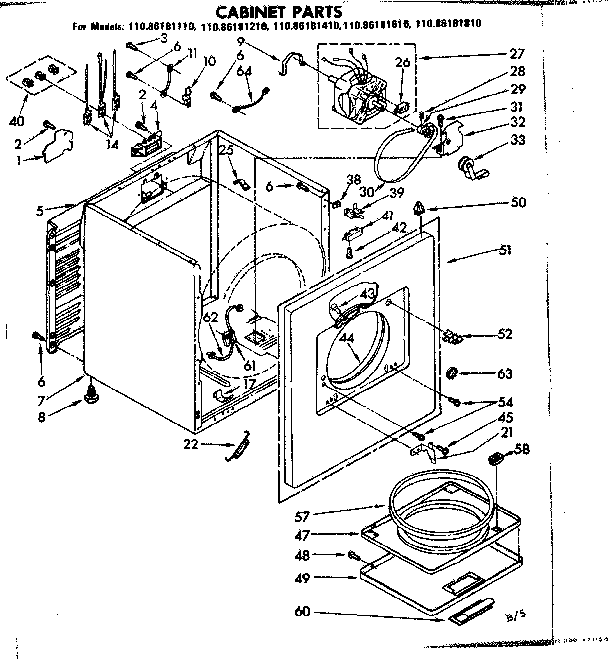 Kenmore 11086181610 cabinet parts diagram