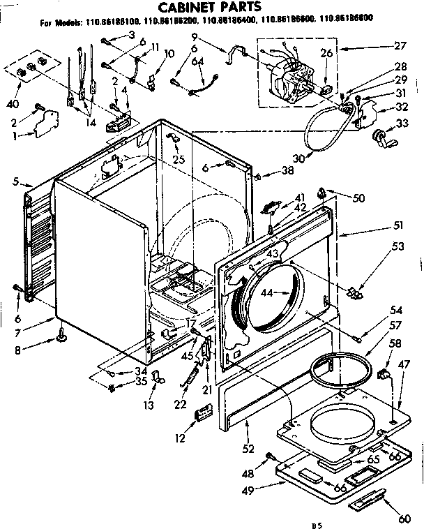 Kenmore 11086186600 cabinet parts diagram