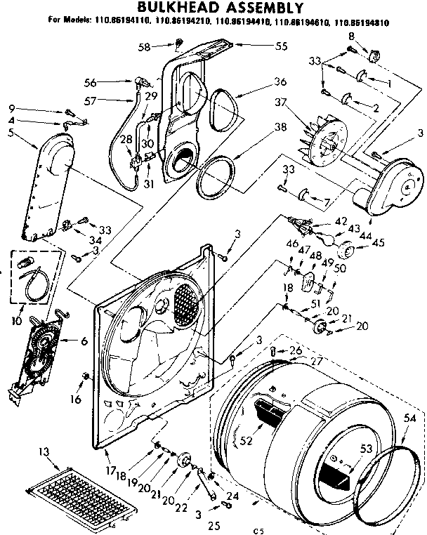 Kenmore 11086194410 bulkhead parts diagram