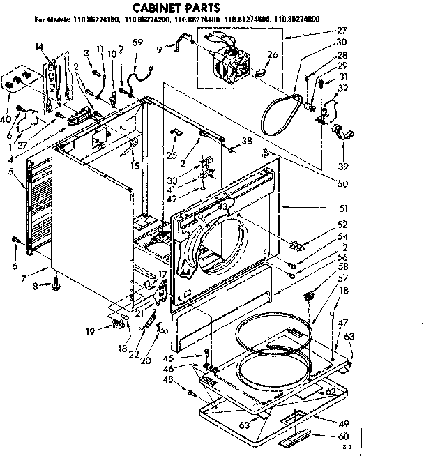 Kenmore 11086274600 cabinet parts diagram