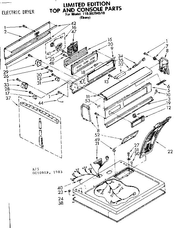 Kenmore 11086294510 top and console parts diagram