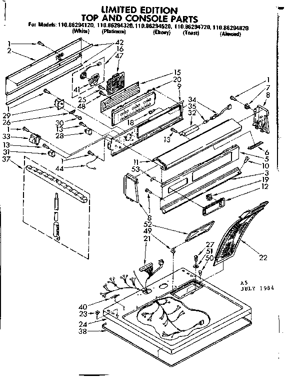 Kenmore 11086294120 top and console parts diagram