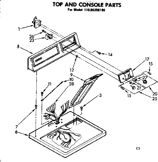 Kenmore 11086356100 top and console parts diagram