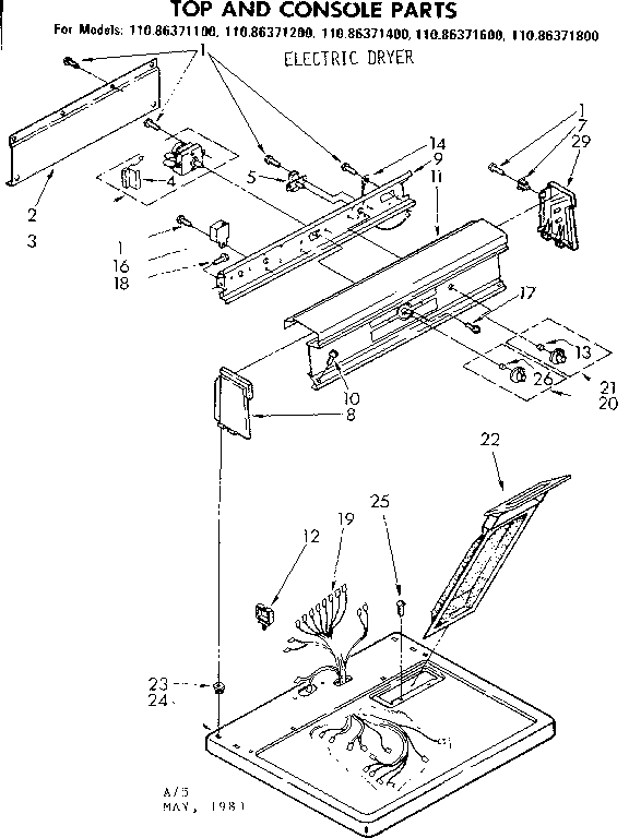 Kenmore 11086371600 top and console parts diagram