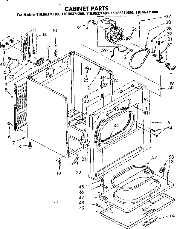 Kenmore 11086371600 cabinet parts diagram