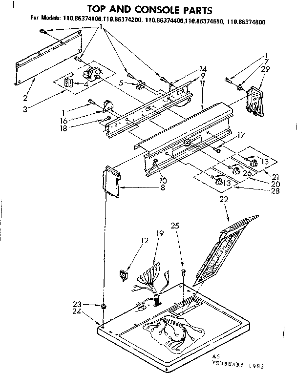 Kenmore 11086374600 top and console parts diagram