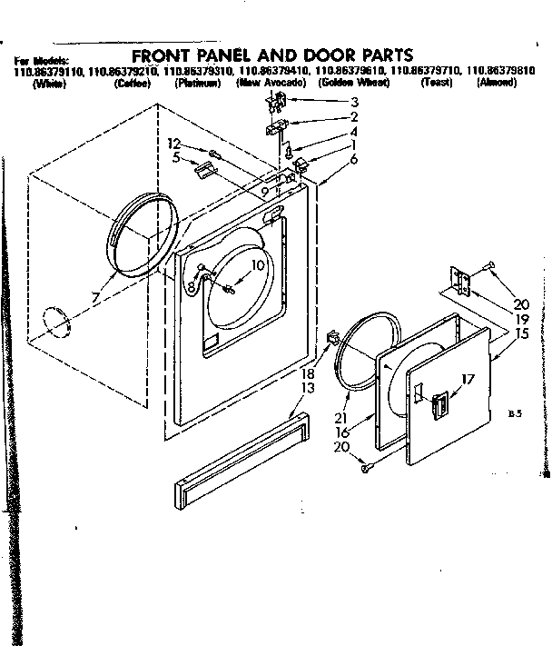 Kenmore 11086379310 front panel and door parts diagram