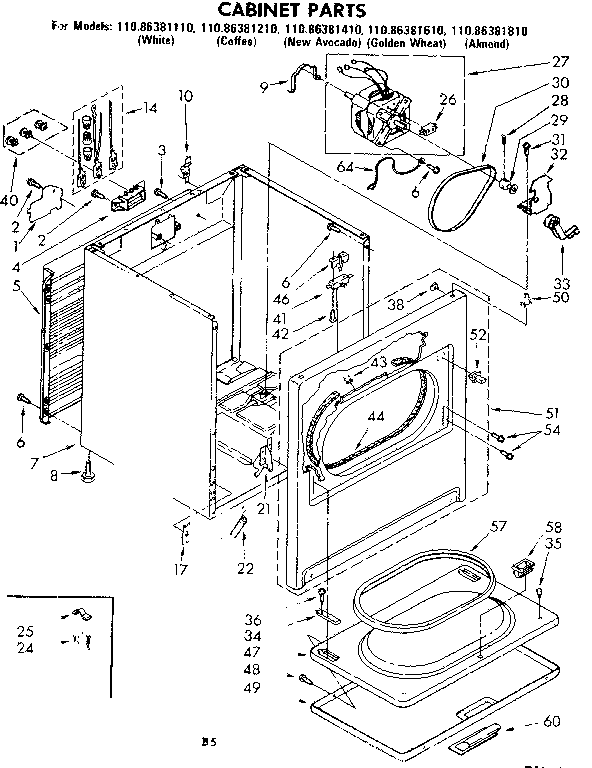 Kenmore 11086381210 cabinet parts diagram