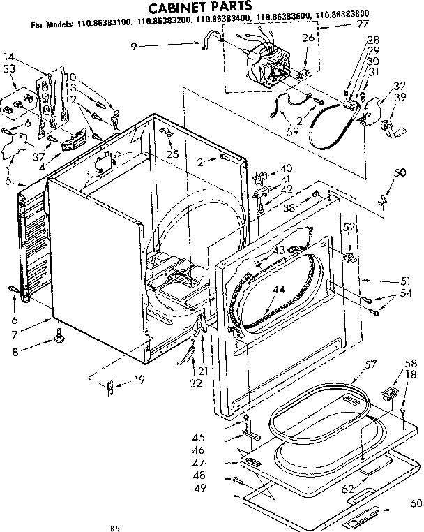 Kenmore 11086383200 cabinet parts diagram