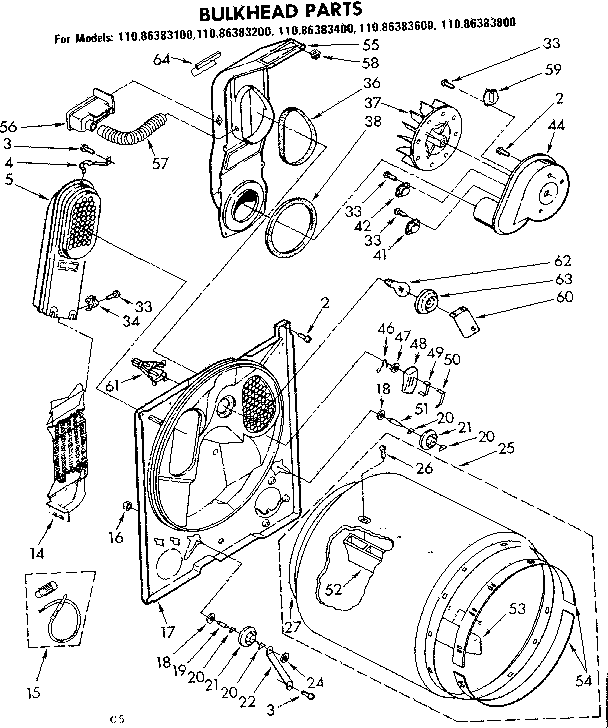 Kenmore 11086383200 bulkhead parts diagram