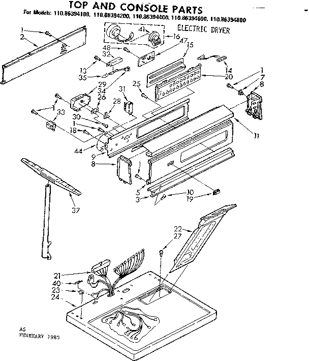 Kenmore 11086394400 top and console parts diagram