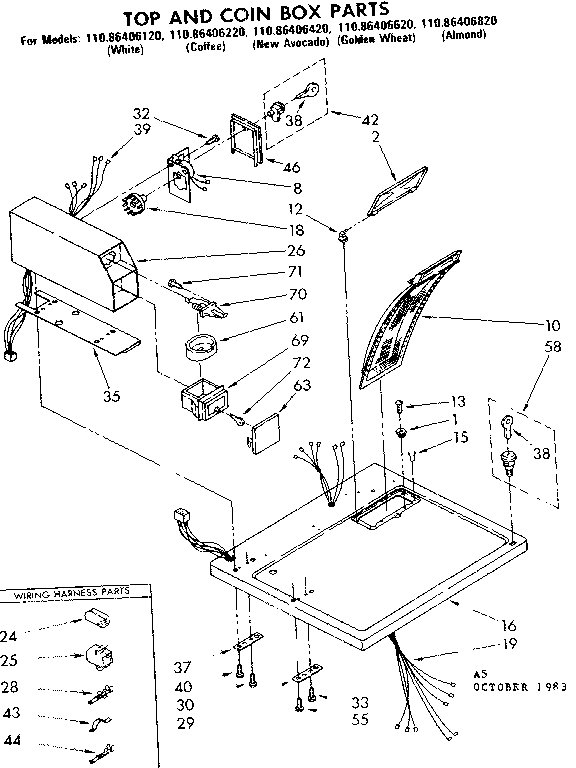 Kenmore 11086406220 top and coin box parts diagram