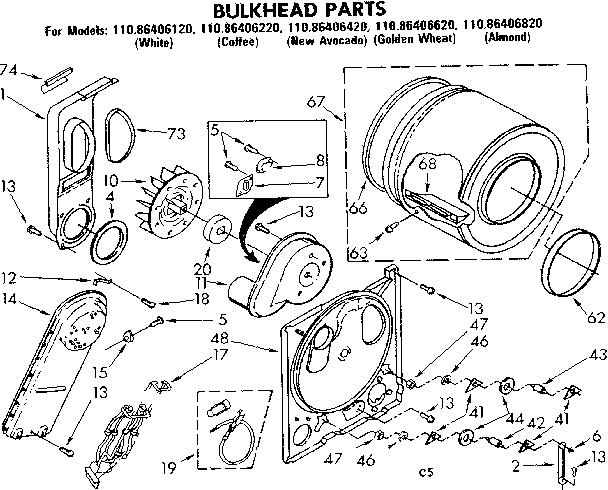 Kenmore 11086406220 bulkhead parts diagram