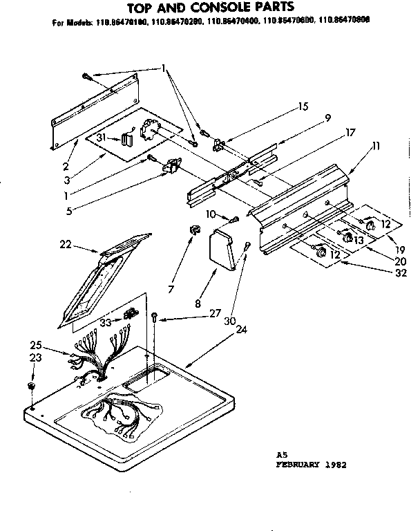 Kenmore 11086470400 top and console parts diagram